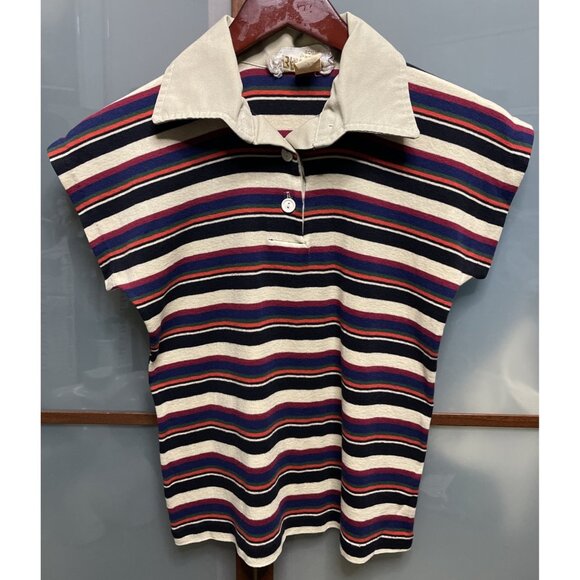 Bananas by Nancy Bossio Vintage 70s Striped Collared Button Up Shirt Tee Blouse - Picture 1 of 5